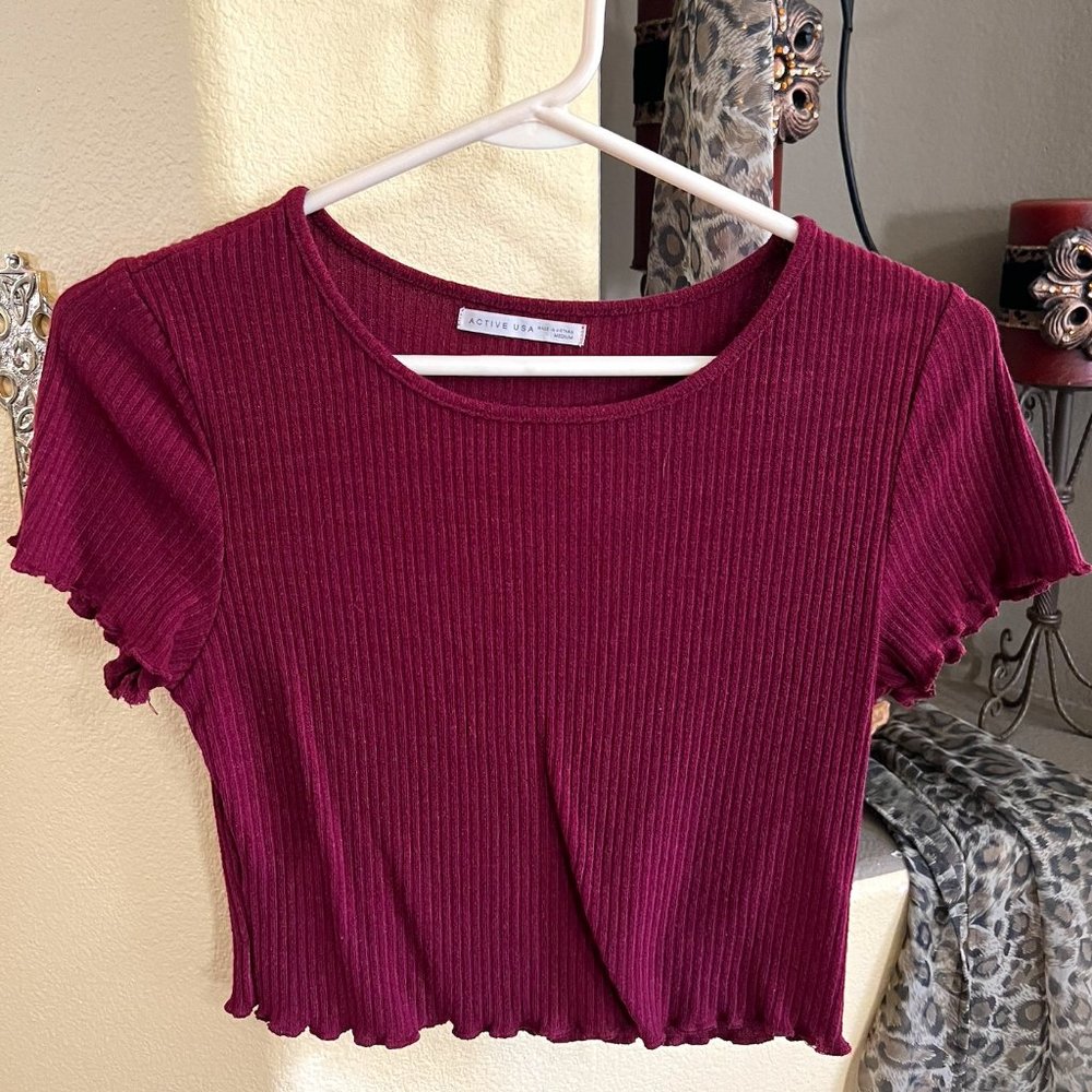 Burgundy Crop Shirt